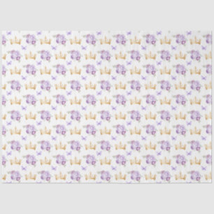 Papel De Seda Flores Roxas Lilás e Coroas Douradas