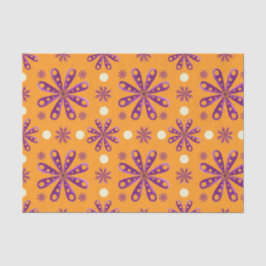Papel De Seda Flores Roxas Retro em Fundo Laranja