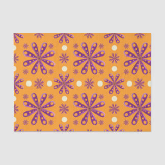Papel De Seda Flores Roxas Retro em Fundo Laranja