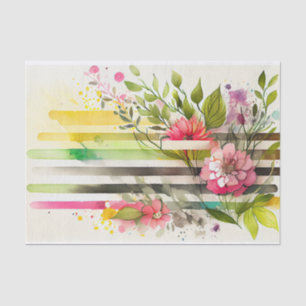 Papel De Seda Flores Selvagens Stripe Verde Roxo Descamação Flor