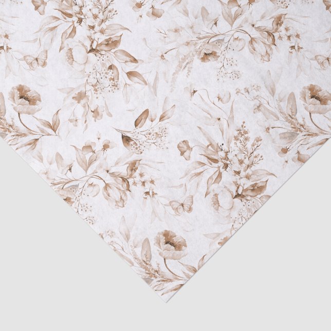 Papel De Seda Flores Sépia em Branco Chá de Bebê Boho (Detalhes)