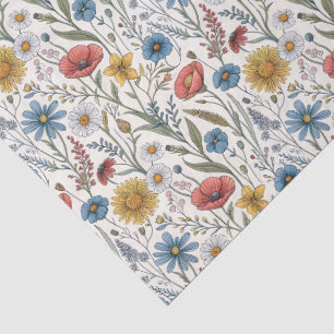 Papel De Seda Flores Silvestres Abstratas Encantadoras Azul Rosa
