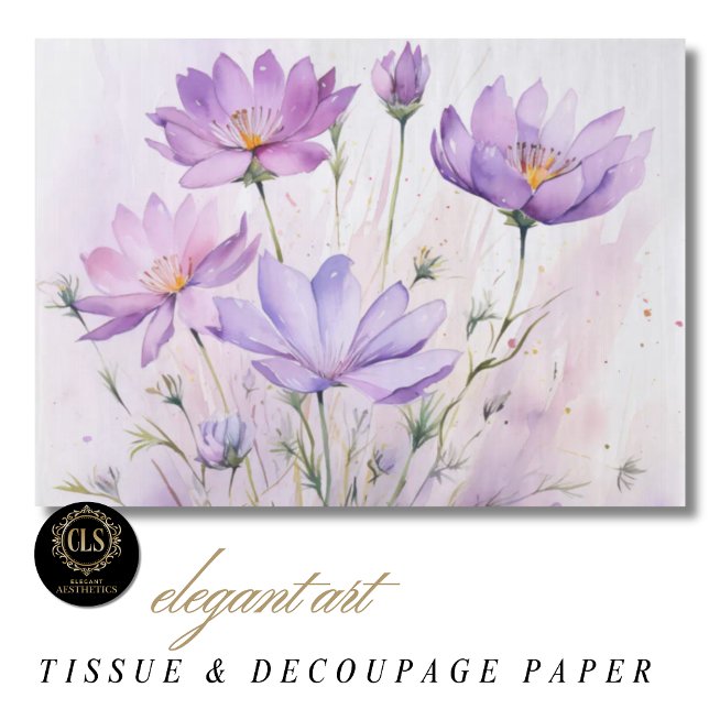 Papel De Seda Flores Silvestres Aguarela Roxo (Tissue Paper - Watercolor Wildflower Purple Hues)