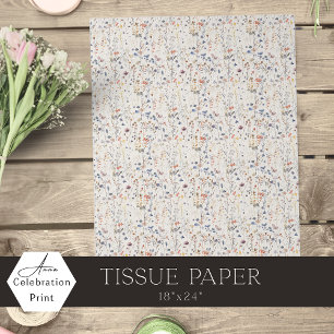 Papel De Seda Flores Silvestres de Prado em Aquarela Creme Marfi