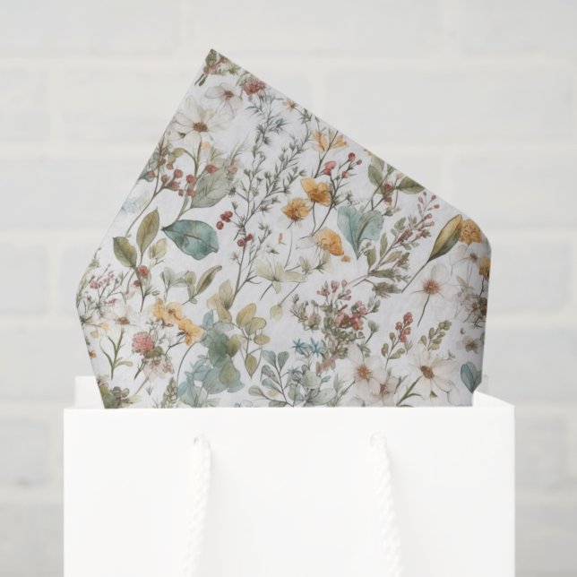 Papel De Seda Flores Silvestres Decoupage Floral Verde Marrom (Sacola de presentes)