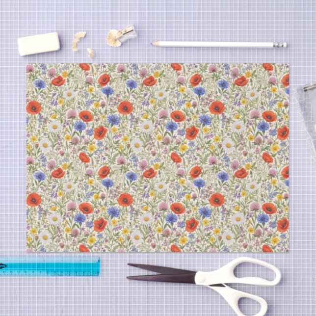 Papel De Seda Flores Silvestres Delicadas no Prado (Arte )