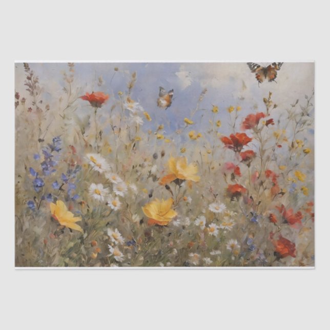 Papel De Seda Flores Silvestres e Borboletas Decoupage (Frente )