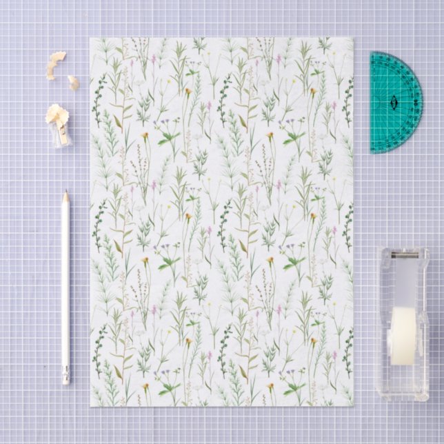 Papel De Seda Flores silvestres verdes (Arte )
