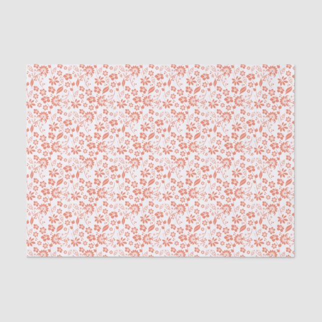 Papel De Seda Flores Tropicais bonito de Pêssego Coral (Frente )
