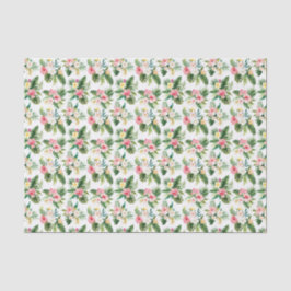 Papel De Seda Flores tropicais de aquarela e padrão verde