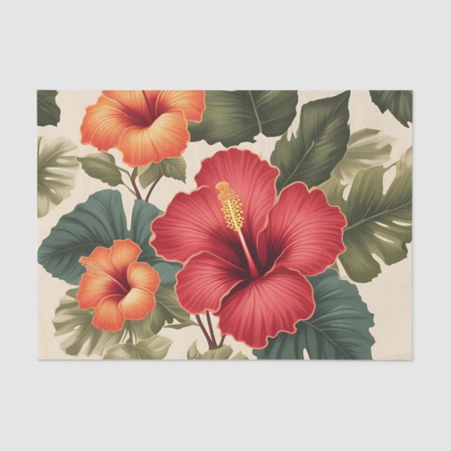 Papel De Seda Flores Tropicais De Hibisco Retro (Frente )
