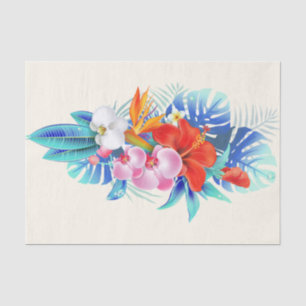 Papel De Seda Flores Tropicais Exóticas em Rosa e Turquesa