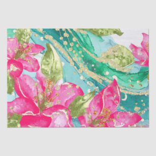 Papel De Seda Flores Tropicais Rosa Aquarela Tinta Álcool