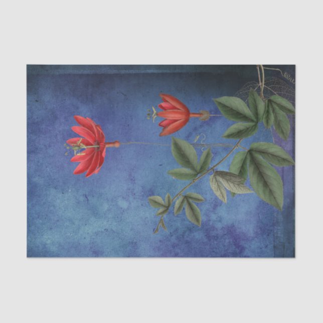 Papel De Seda Flores Tropicais Vermelhas Vintage (Frente )