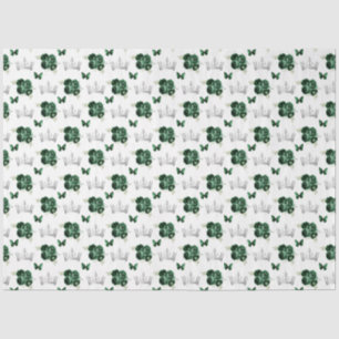 Papel De Seda Flores Verdes Escuras e Coroas Prateadas