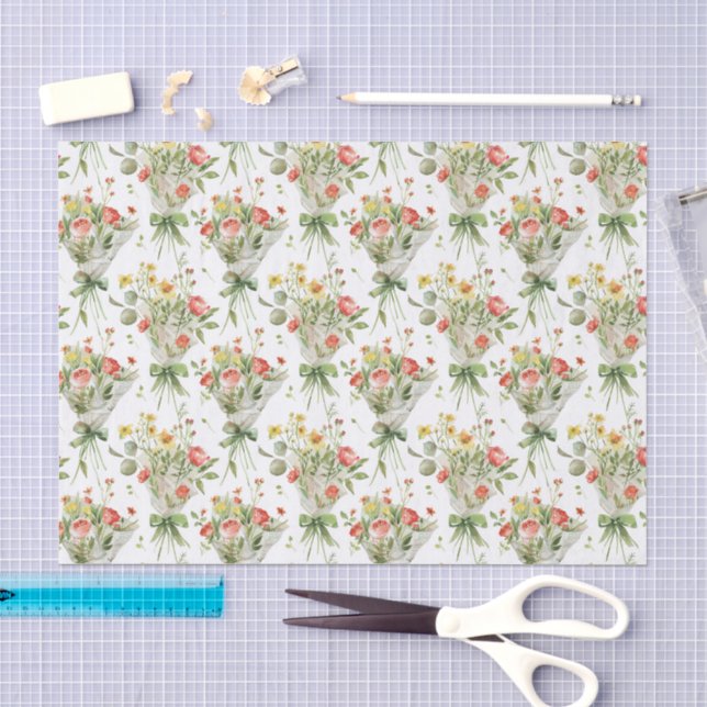 Papel De Seda Flores Vermelhas Amarelas Aniversário (Arte )