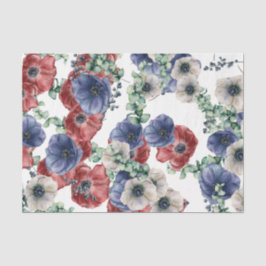 Papel De Seda Flores Vermelhas, Brancas e Azuis