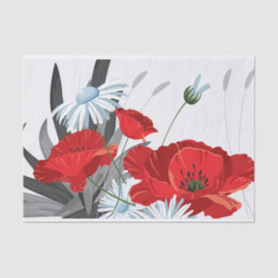 Papel De Seda Flores Vermelhas e Brancas Visitas e Papagaios Tec