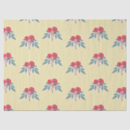 Papel De Seda Flores vermelhas e folhas verdes em castanho