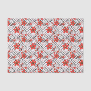 Papel De Seda Flores vermelhas em fundo branco e preto.