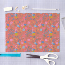 Papel De Seda Flores Vermelhas Modernas Boho de Flores Silvestre