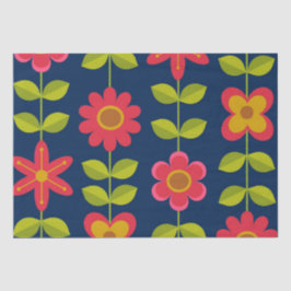 Papel De Seda Flores vermelhas Modernas de Meados do Século com 