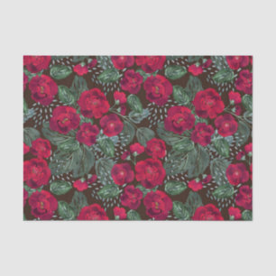 Papel De Seda Flores vermelhas, padrão floral de aquarela.
