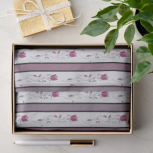 Papel De Seda Flores vintage com padrão listrado em preto e rosa