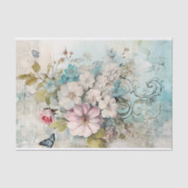 Papel De Seda Flores Vintage Mídia Mista Azul, Rosa, Branco