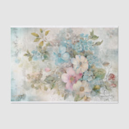Papel De Seda Flores Vintage Mídia Mista Azul, Rosa, Branco