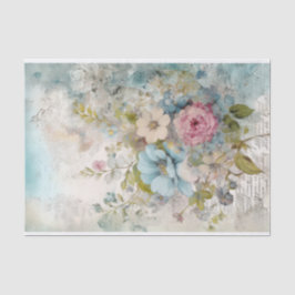 Papel De Seda Flores Vintage Mídia Mista Azul, Rosa, Branco