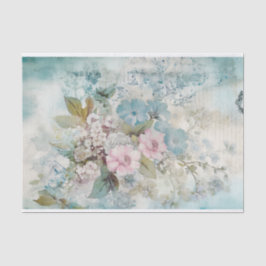 Papel De Seda Flores Vintage Mídia Mista Azul, Rosa, Branco