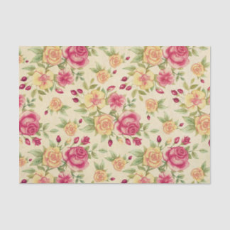Papel De Seda Flores Vintage, Rosas Amarelas Rosa