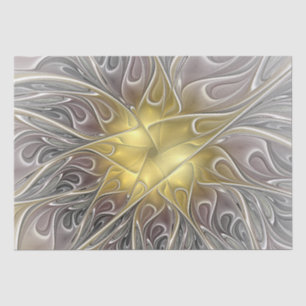 Papel De Seda Florescer Com Flor Fractal Abstrata Moderna Dourad