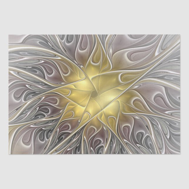 Papel De Seda Florescer Com Flor Fractal Abstrata Moderna Dourad (Frente )