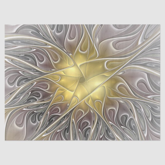 Papel De Seda Florescer Com Floral Fractal Abstrato Moderno Dour (Frente )