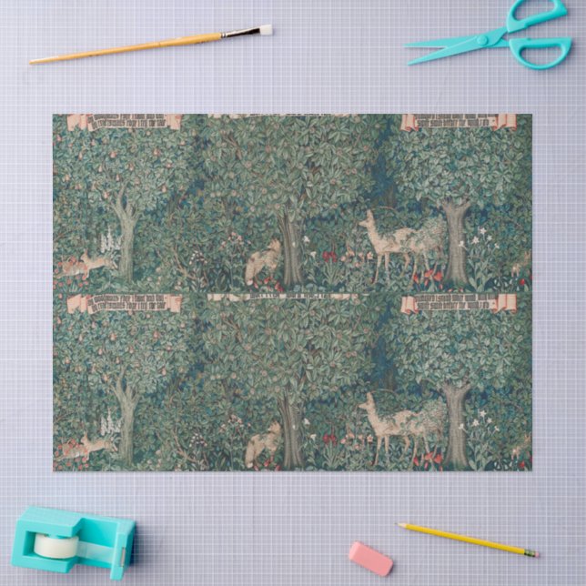 Papel De Seda Floresta Animal Botânica Verde de William Morris (Arte )