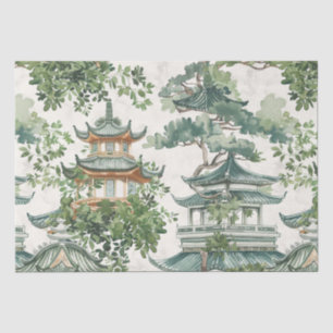Papel De Seda Floresta Botânica Exuberante da Pagode Asiática