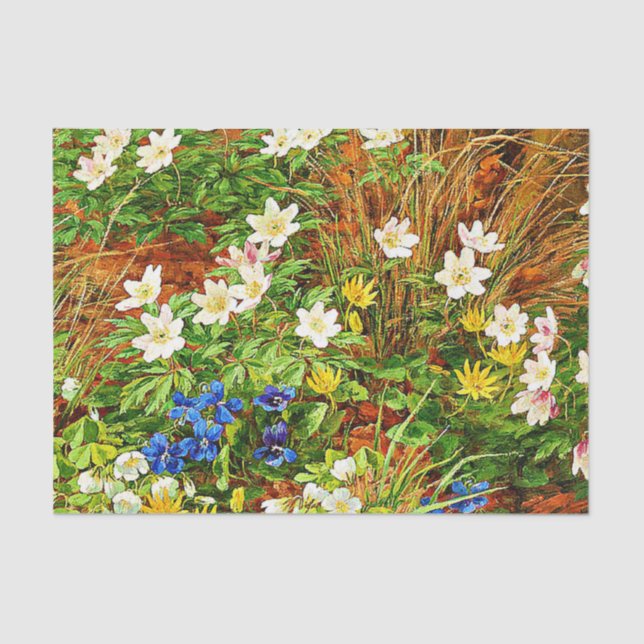 Papel De Seda Floresta com Anêmonas e Violetas (Frente )