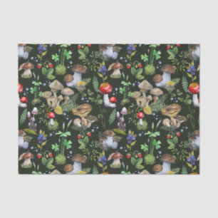 Papel De Seda Floresta de Aquarela Cogumelos Verde Berries Verde