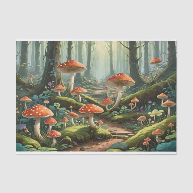 Papel De Seda Floresta de Cogumelos Encantados (Frente )