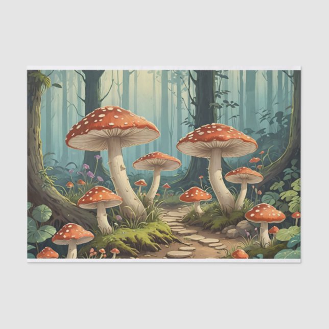 Papel De Seda Floresta de Cogumelos Encantados (Frente )