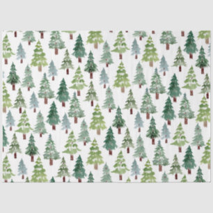 Papel De Seda Floresta de inverno com pinheiro Russo de Aquarela