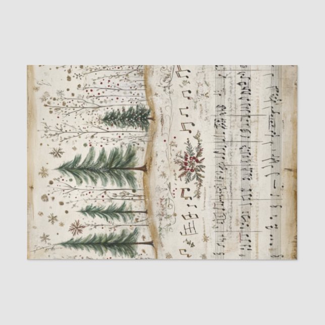 Papel De Seda Floresta de Natal Caprichosa com Partitura (Frente )