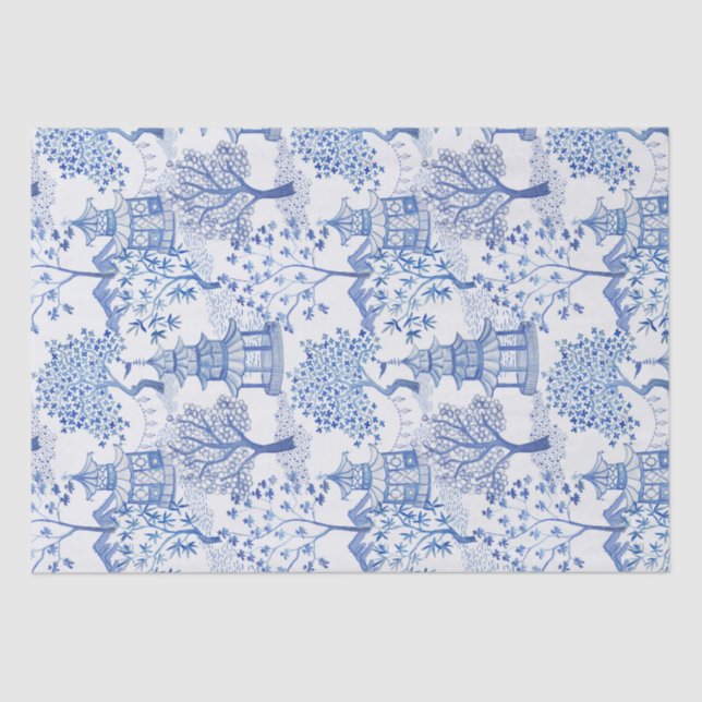 Papel De Seda floresta do pagode no azul (Frente )