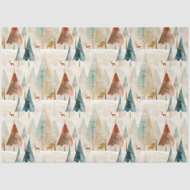 Papel De Seda Floresta e veado de inverno (Frente )