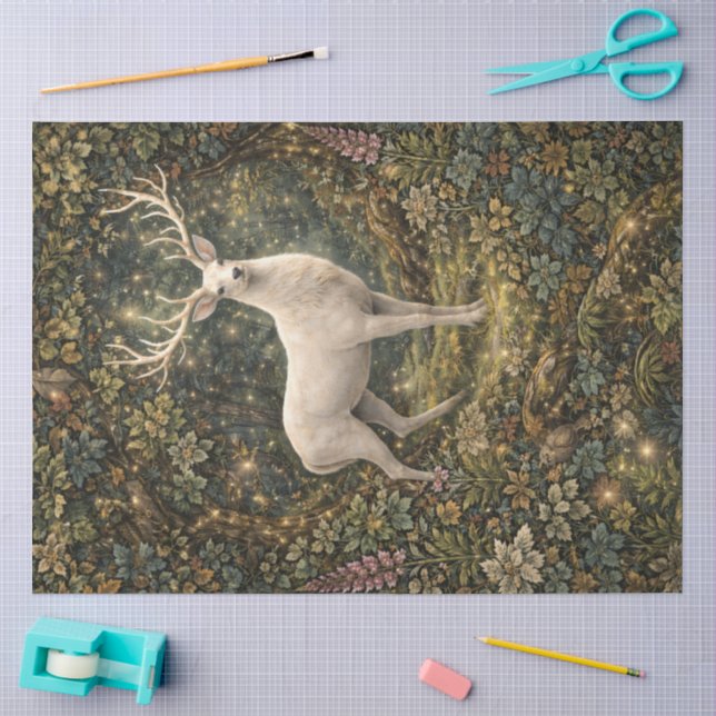 Papel de Seda Floresta Encantada Veado Branco (Arte )
