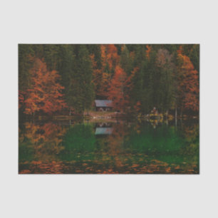 Papel De Seda Floresta Espetacular de Outono com Cabina e Lago