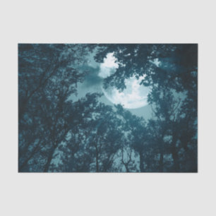 Papel De Seda Floresta Noturna Encantadora com Lua Cheia