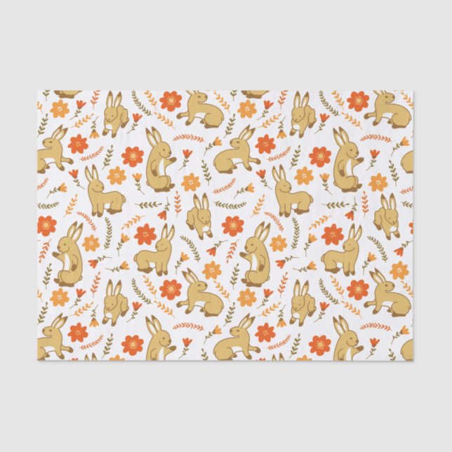 Papel De Seda Floresta Primavera Bunny Rabbit Floral (Frente )